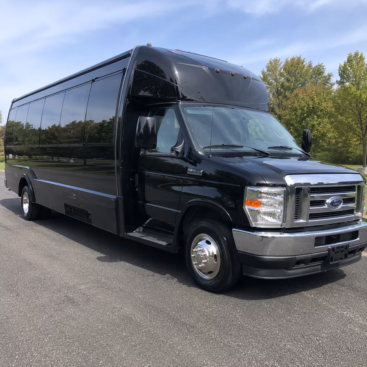 White party bus exterior