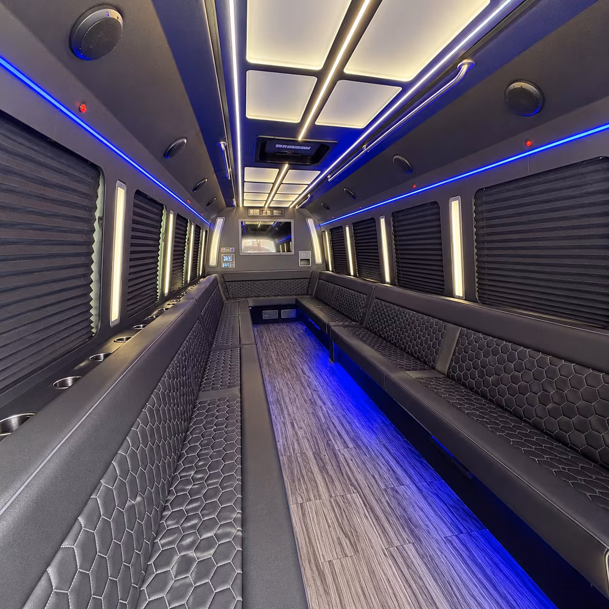 White party bus exterior