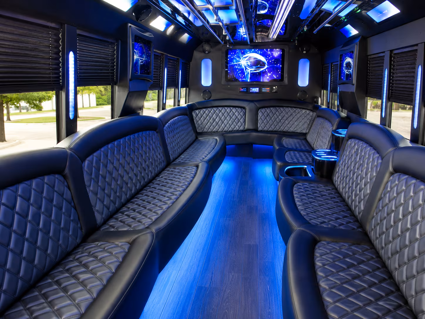 White party bus exterior