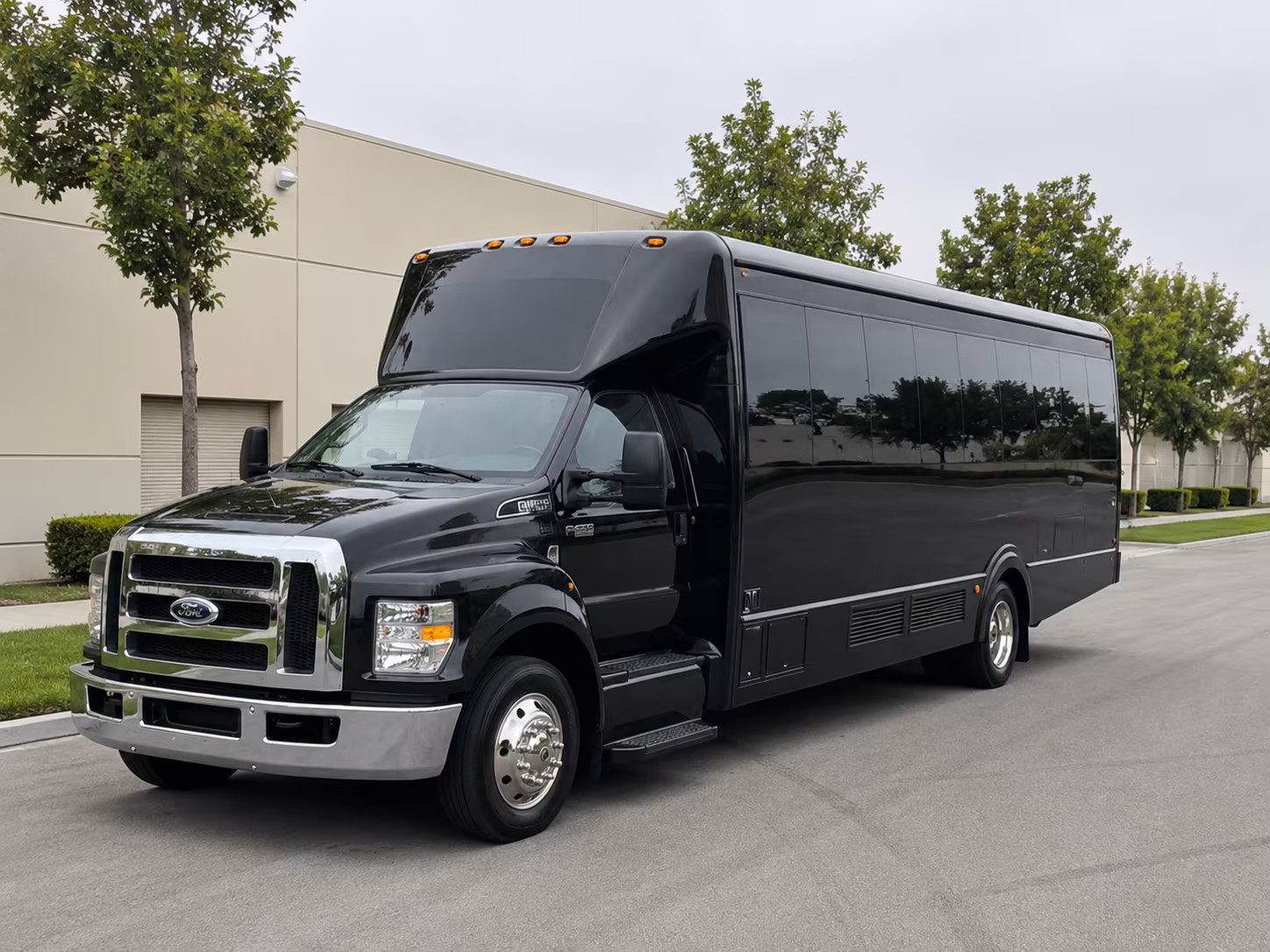 White party bus exterior