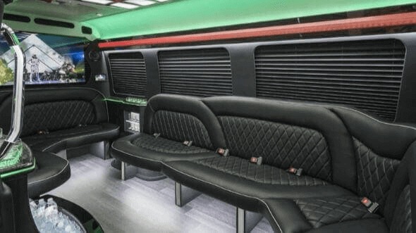 Interior of Charter Bus Company Boulder's 14 Passenger Sprinter Limousine in Boulder