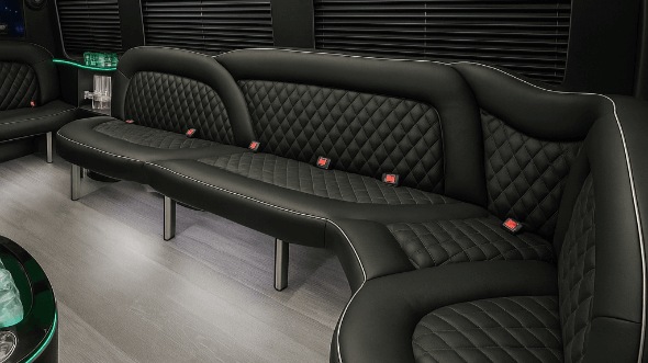 Interior of Charter Bus Company Boulder's 15 Passenger Party Bus in Boulder