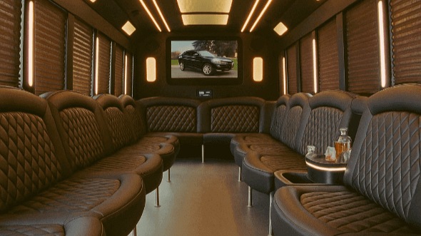 Interior of Charter Bus Company Thornton's 30 Passenger Party Bus in Thornton