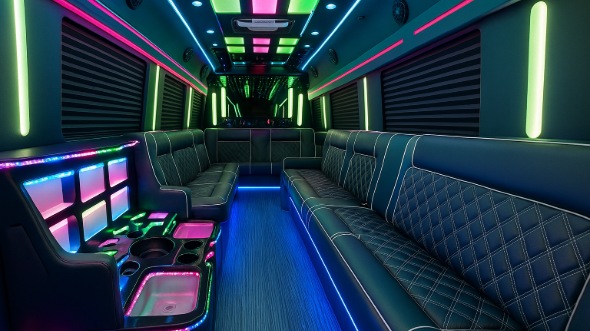 Interior of Charter Bus Company Boulder's 40 Passenger Party Bus in Boulder